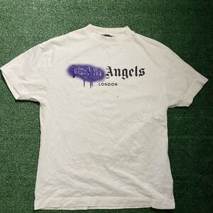 Palm Angels White and Purple Short Sleeve Tee